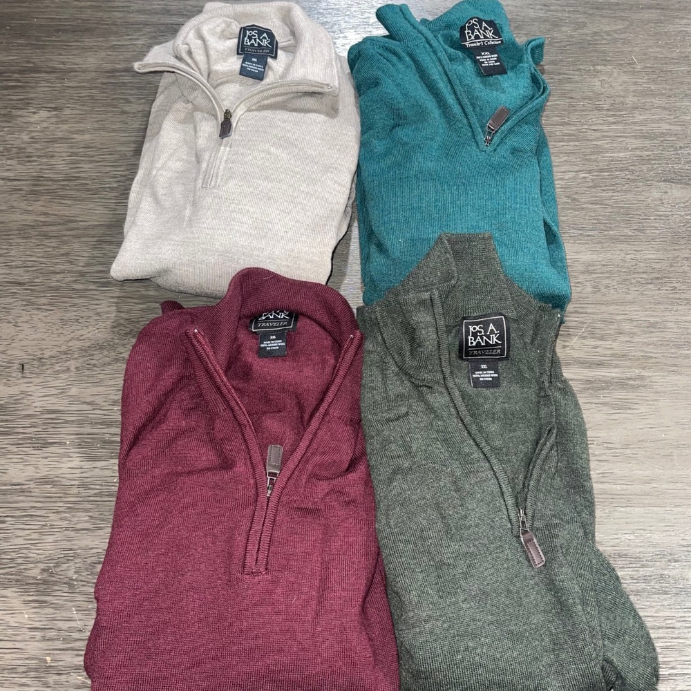 Jos A Bank Mens XXL Multicolor Merino Wool Quarter Zip Sweater Traveler Lot of 4